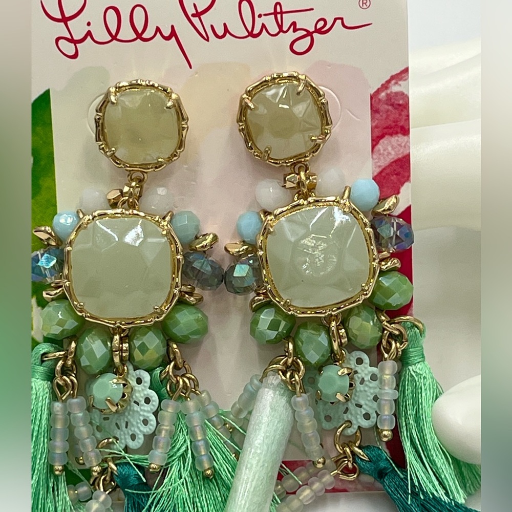 Lilly Pulitzer Waterside Amante Aqua Tassel Earrings STYLE #28567 - Picture 6 of 10